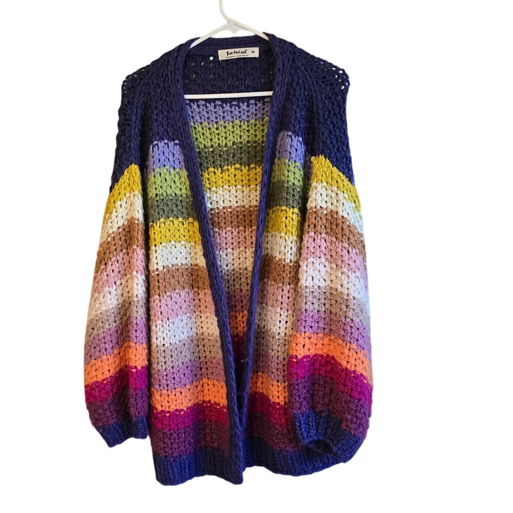 Three Bird nest wrapped up in color loose knit open front cardigan medium